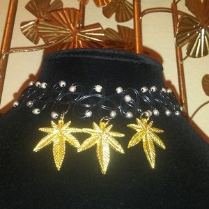 Marijuana leaf tattoo choker charm necklace